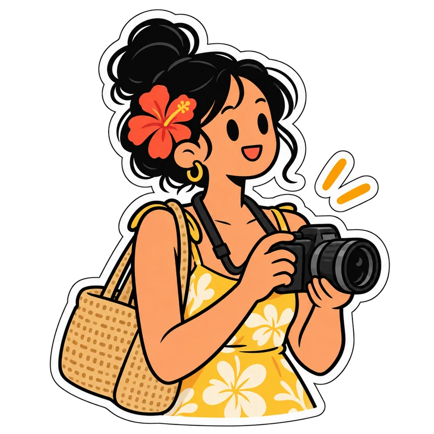 Summer photographer with flower in her hair