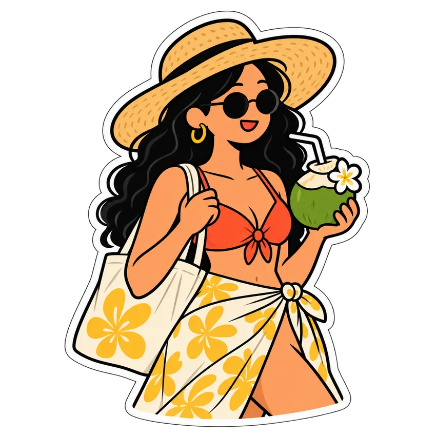 Traveler in a straw hat holding a coconut